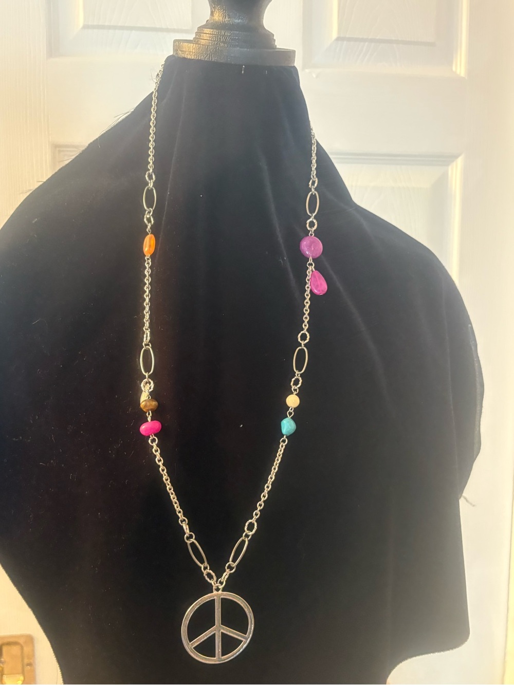 Bohemian Multicolor Peace Sign Pendant Necklace